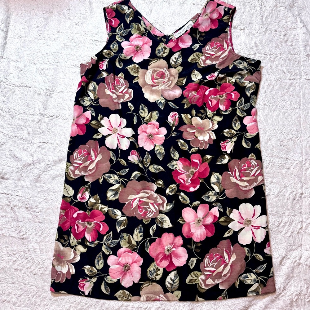 White Stag Floral Sleeveless Shift Midi Dress – Black & Pink | Size 26W–28W